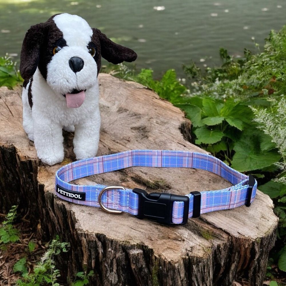 NWOT New Pettidol Dog Pet Collar w/Quick Release Buckle Lilac/Pink Plaid Pattern